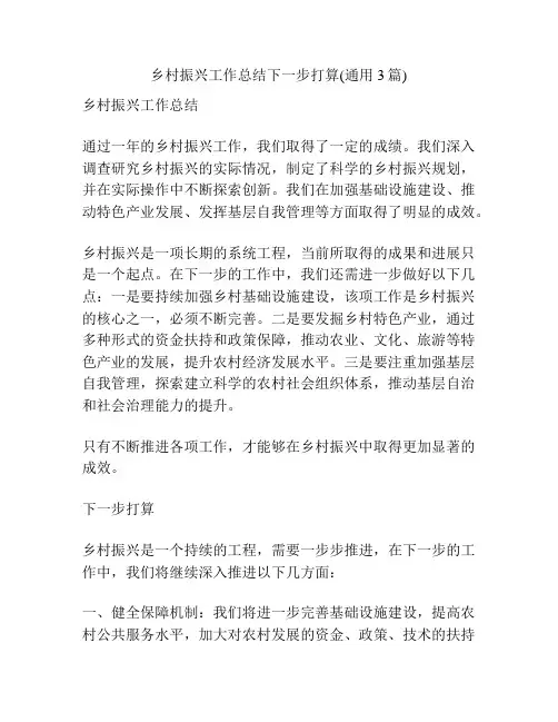 乡村振兴工作总结下一步打算(通用3篇)