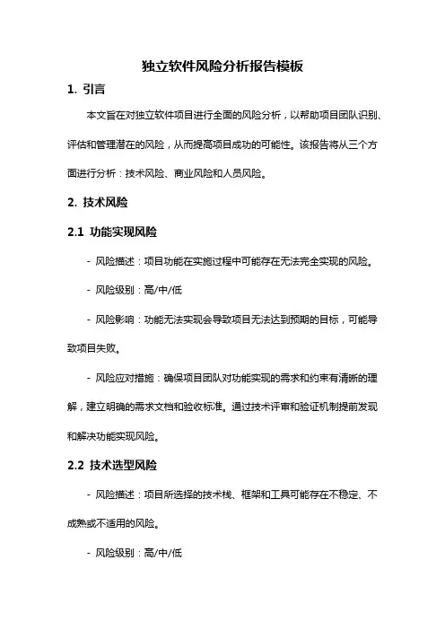 独立软件风险分析报告模板