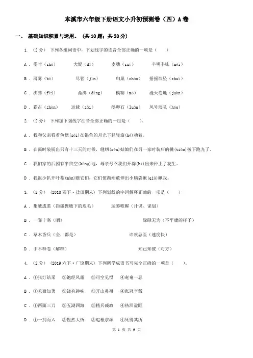本溪市六年级下册语文小升初预测卷(四)A卷
