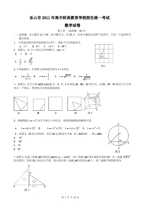 2011年四川省乐山中考数学试题及答案(word版)