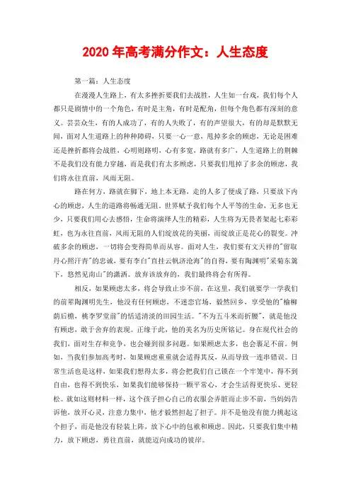 2020年高考满分作文：人生态度