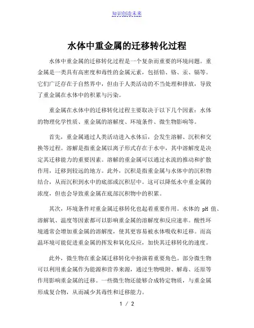 水体中重金属的迁移转化过程