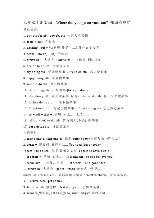 Unit1Wheredidyougoonvacation知识点总结人教版八年级英语上册