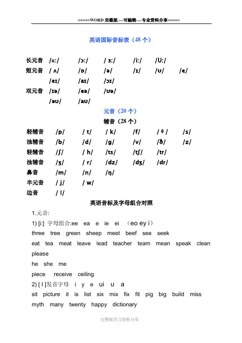 英语48个国际音标表(含例子)[