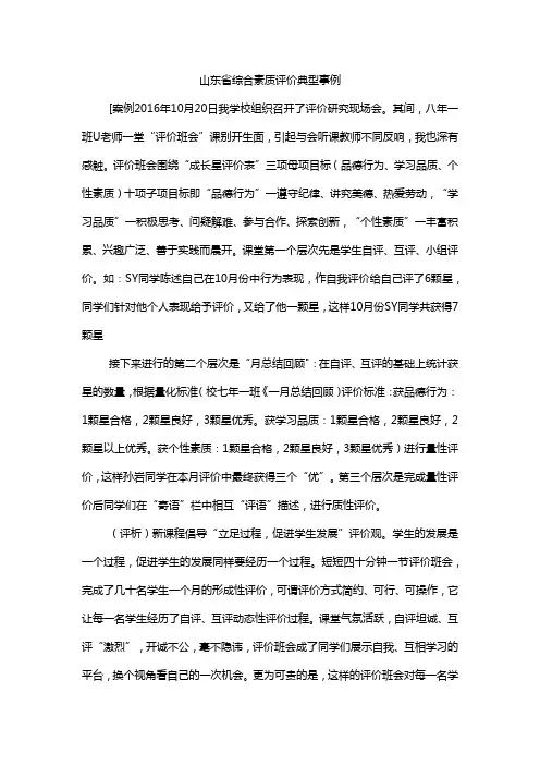 山东省综合素质评价典型事例