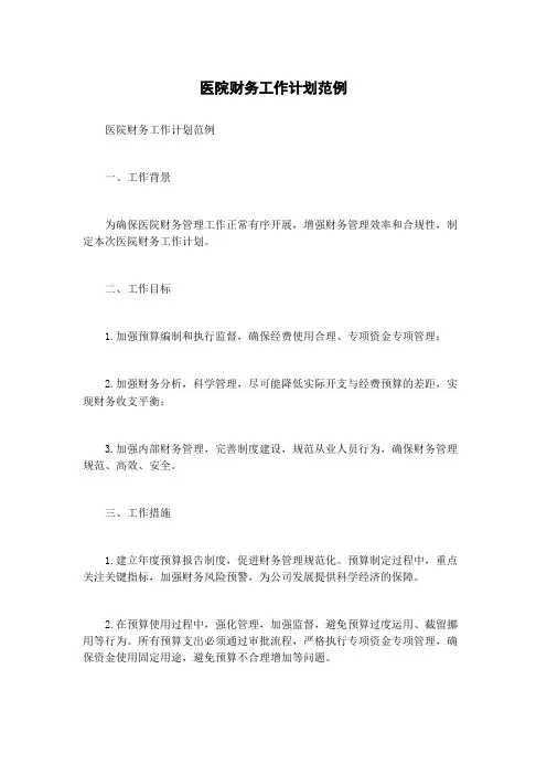 医院财务工作计划范例