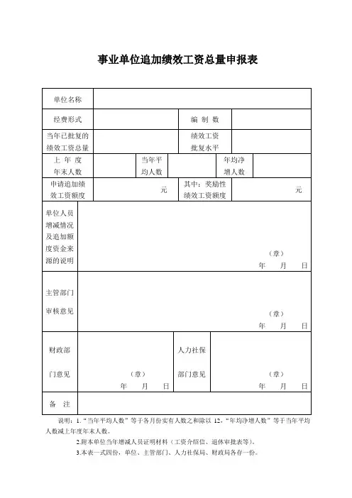 事业单位追加绩效工资总量申报表