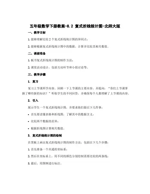 五年级数学下册教案-8.2 复式折线统计图-北师大版
