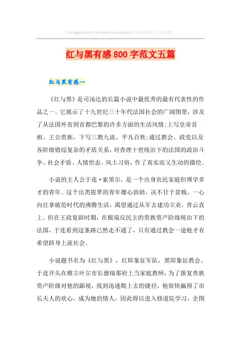 红与黑有感800字范文五篇