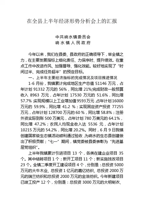在全县上半年经济形势分析会上的汇报