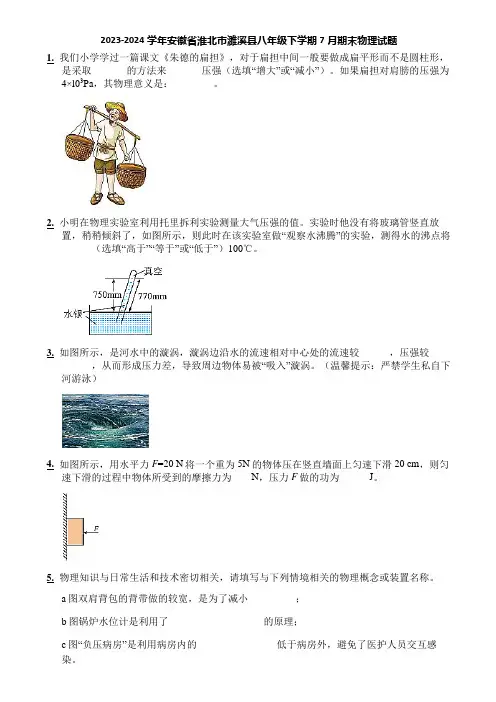 2023-2024学年安徽省淮北市濉溪县八年级下学期7月期末物理试题
