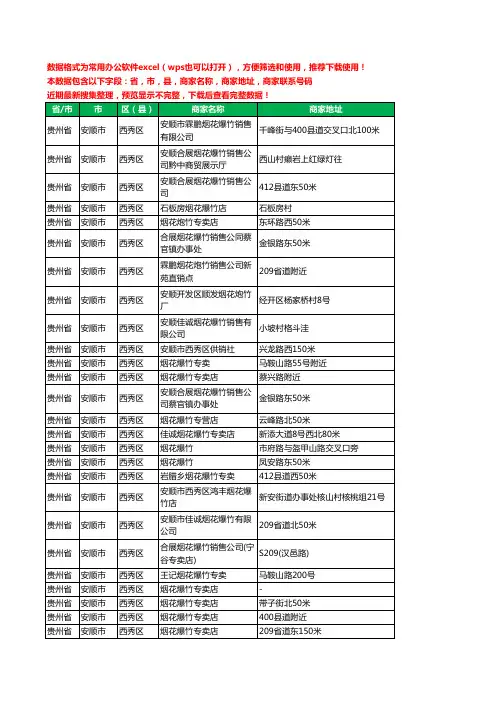 2020新版贵州省安顺市西秀区烟花爆竹工商企业公司商家名录名单黄页联系电话号码地址大全30家