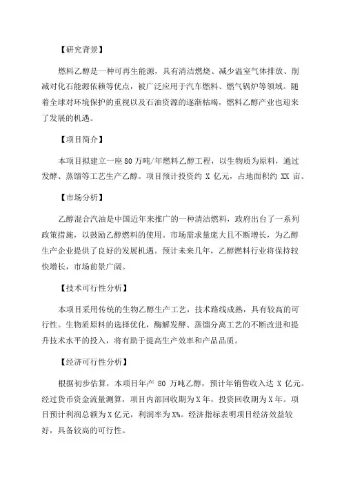 80万吨年燃料乙醇工程项目可行性研究报告