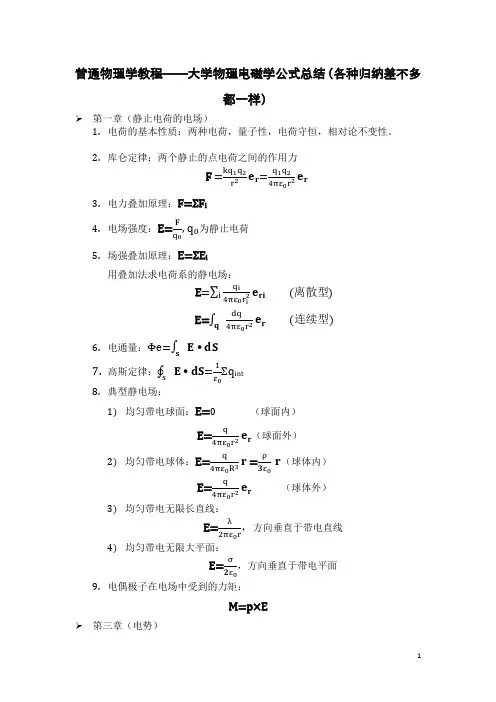 大学物理电磁学公式总结免费下载