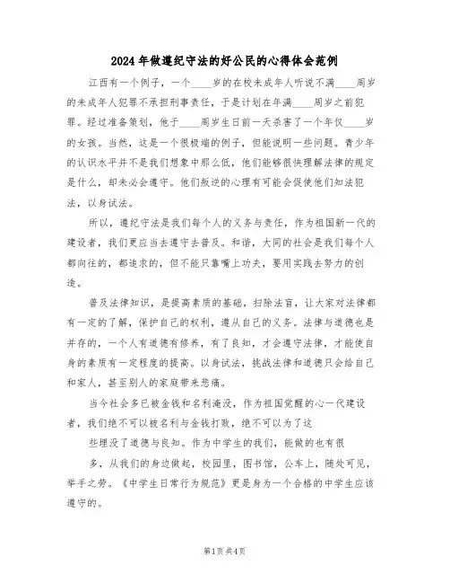 2024年做遵纪守法的好公民的心得体会范例(2篇)
