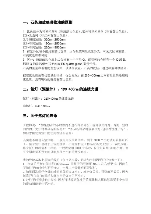 卤钨灯、氘灯、石英、玻璃吸收池