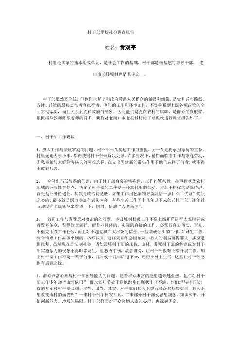 村干部现状社会调查报告