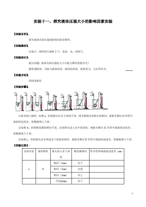 实验11 探究液体压强大小的影响因素实验(解析版)
