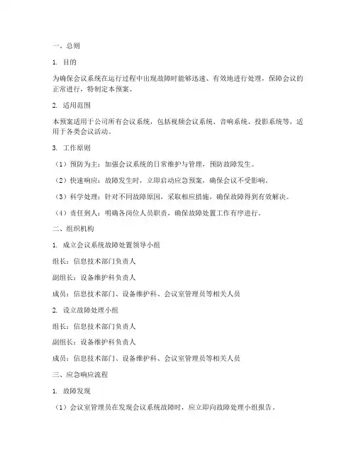 会议系统故障处置预案范文