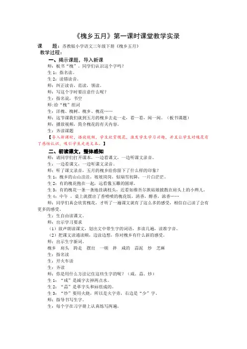 3下21《槐乡五月》第一课时课堂教学实录