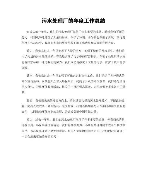 污水处理厂的年度工作总结