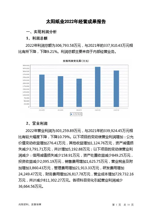 002078太阳纸业2022年经营成果报告