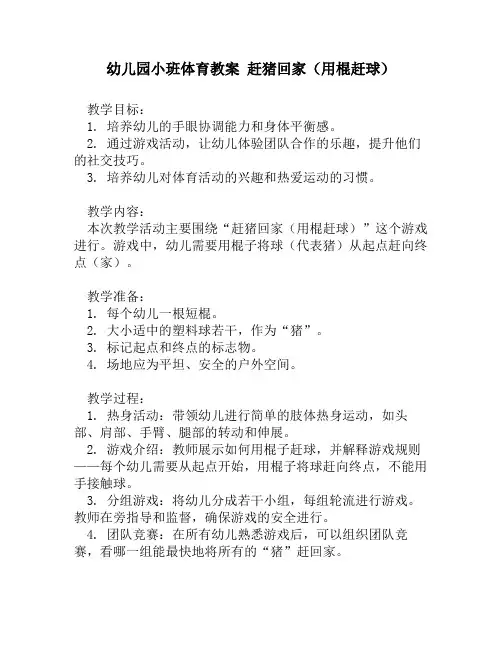 幼儿园小班体育教案 赶猪回家(用棍赶球)