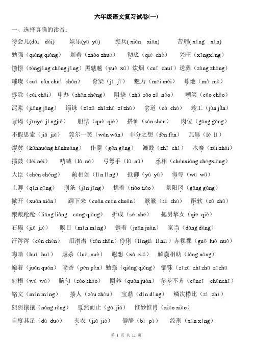 鄂教版下册六年级语文复习试卷 (1)