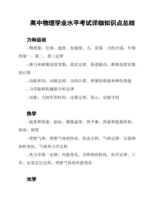 高中物理学业水平考试详细知识点总结