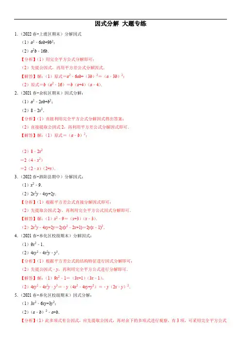 因式分解 大题专练(解析版)【浙教版】