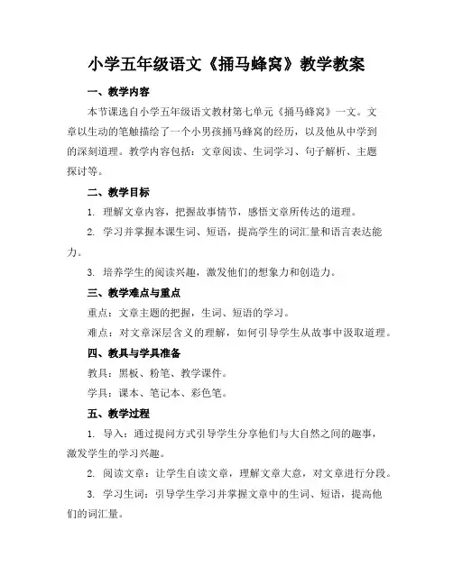 小学五年级语文《捅马蜂窝》教学教案