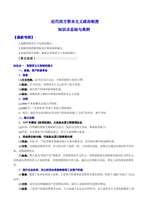 近代西方资本主义政治制度 知识点总结与典例