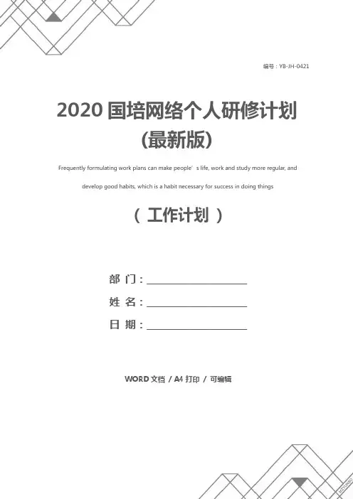 2020国培网络个人研修计划(最新版)
