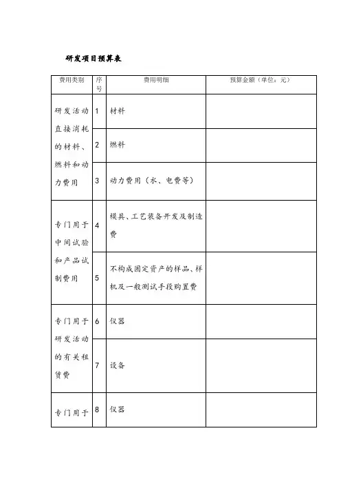 研发项目预算表