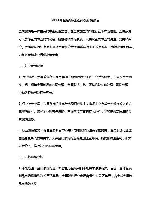 2023年金属酸洗行业市场研究报告