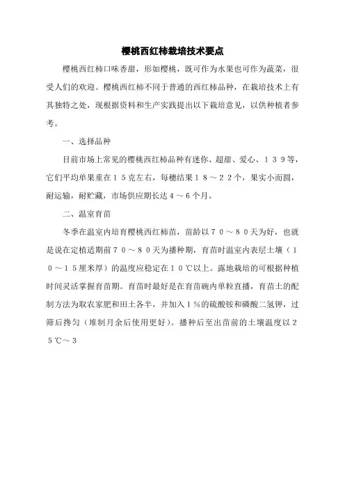 樱桃西红柿栽培技术要点