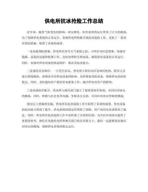 供电所抗冰抢险工作总结