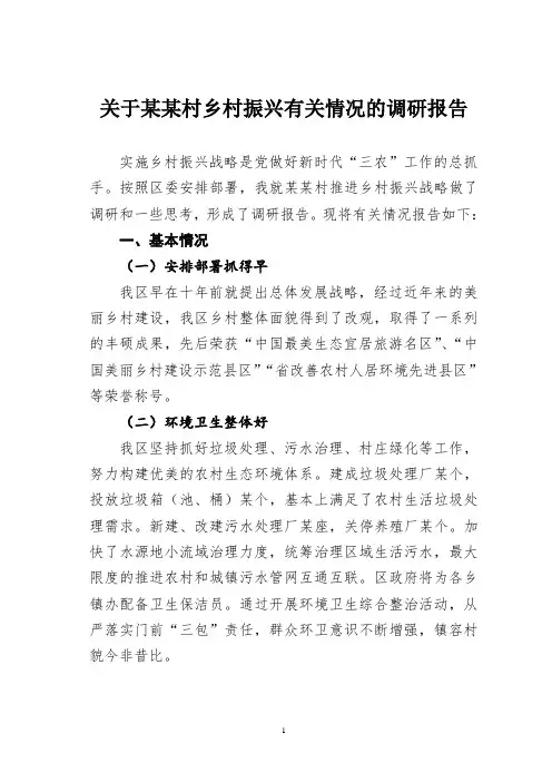 关于某某村乡村振兴有关情况的调研报告
