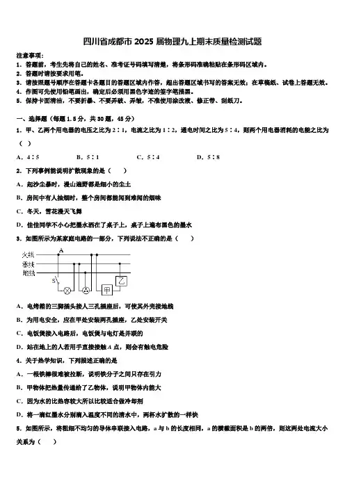 四川省成都市2025届物理九上期末质量检测试题含解析