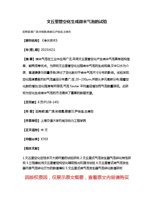 文丘里管空化生成微米气泡的试验