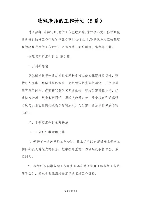 物理老师的工作计划(5篇)
