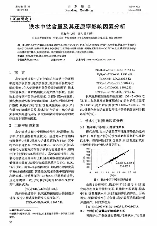 铁水中钛含量及其还原率影响因素分析