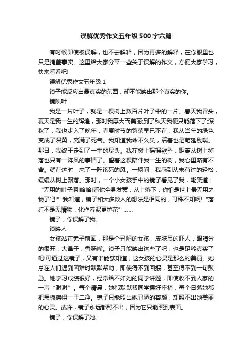 误解优秀作文五年级500字六篇