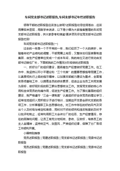 车间党支部书记述职报告,车间支部书记年终述职报告