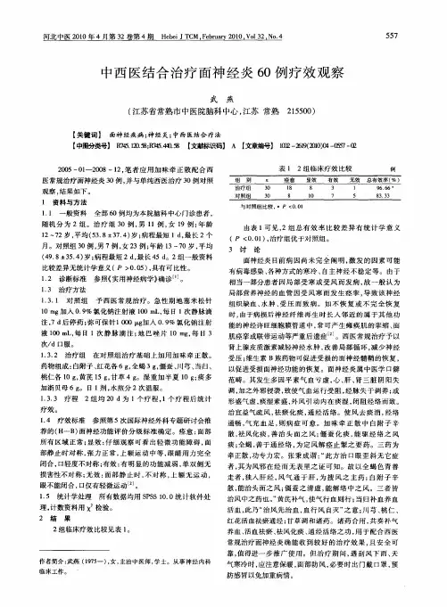 中西医结合治疗面神经炎60例疗效观察