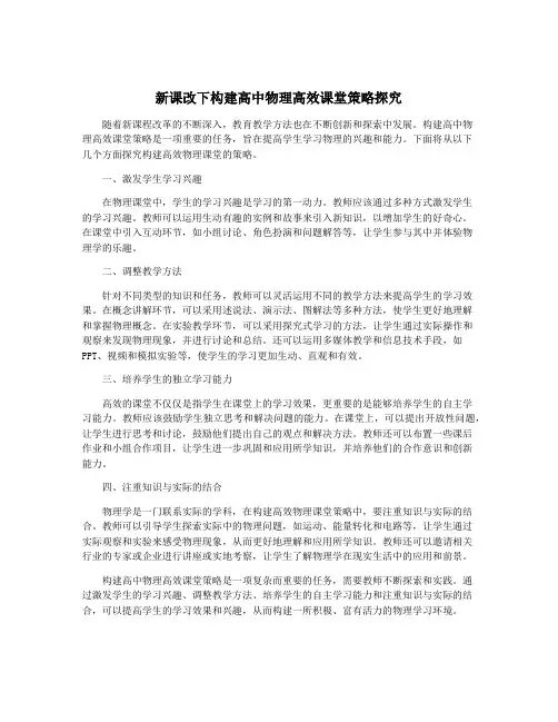 新课改下构建高中物理高效课堂策略探究