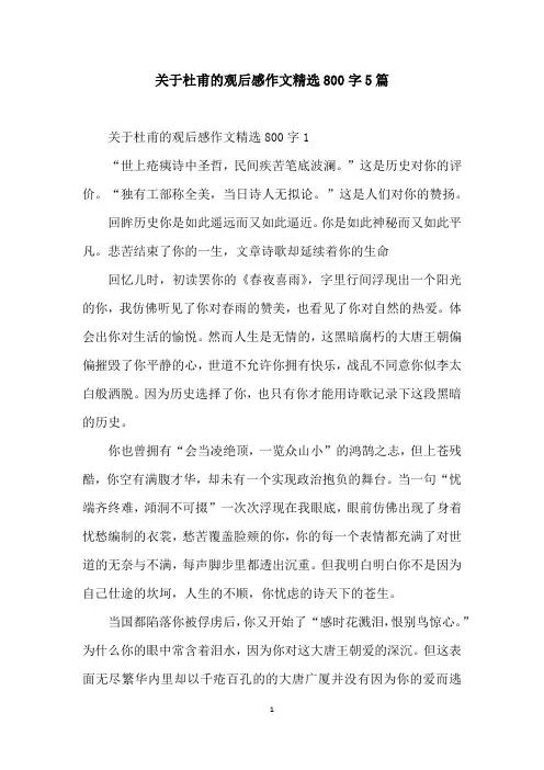 关于杜甫的观后感作文精选800字5篇