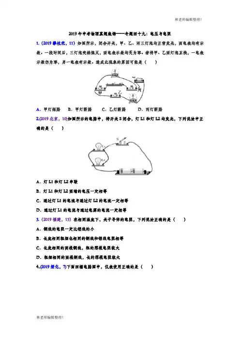 2019年中考物理真题集锦——专题四十九：电压与电阻(含答案)