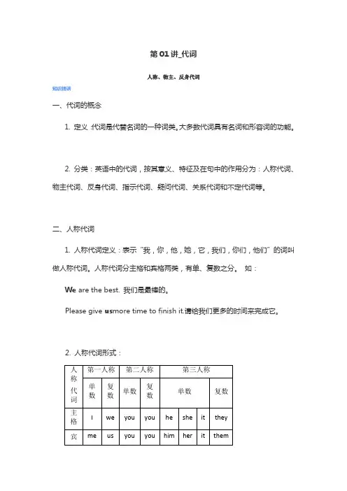 初中中考英语语法总复习人称代词物主代词反身代词