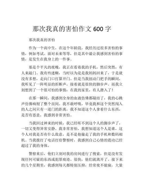那次我真的害怕作文600字